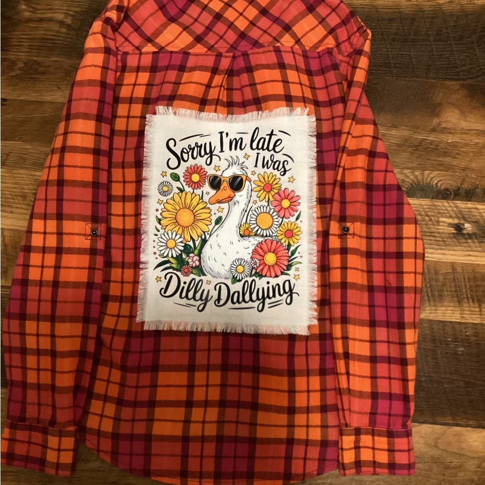 Plaid Button Down Shirt - Orange and Pink